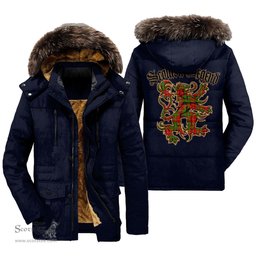ScotsTee Shop Scottish Burnett Ancient Clan Scottish Legend Lion Tartan Faux Fur Hooded Parka Jacket
