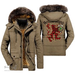 ScotsTee Shop Scottish Grant Modern Clan Crest Scottish Legend Lion Tartan Faux Fur Hooded Parka Jacket