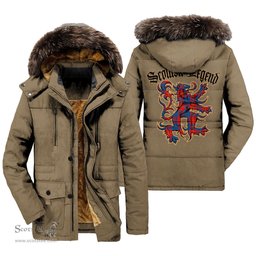 ScotsTee Shop Scottish Galloway Red Clan Scottish Legend Lion Tartan Faux Fur Hooded Parka Jacket