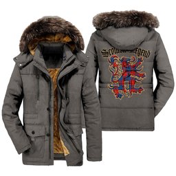 ScotsTee Shop Scottish Galloway Red Clan Scottish Legend Lion Tartan Faux Fur Hooded Parka Jacket
