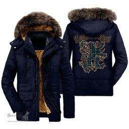 ScotsTee Shop Scottish Campbell Argyll Ancient Clan Scottish Legend Lion Tartan Faux Fur Hooded Parka Jacket