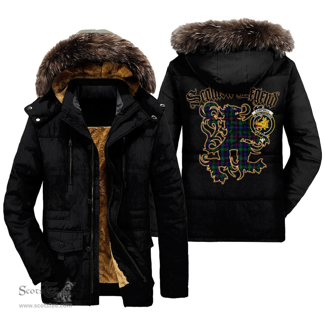 ScotsTee Shop Scottish Campbell of Cawdor Modern Clan Crest Scottish Legend Lion Tartan Faux Fur Hooded Parka Jacket