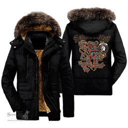 ScotsTee Shop Scottish Dunbar Ancient Clan Crest Scottish Legend Lion Tartan Faux Fur Hooded Parka Jacket
