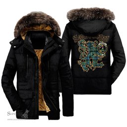 ScotsTee Shop Scottish FERGUSON ANCIENT Clan Crest Scottish Legend Lion Tartan Faux Fur Hooded Parka Jacket