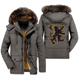 ScotsTee Shop Scottish Clelland Modern Clan Scottish Legend Lion Tartan Faux Fur Hooded Parka Jacket