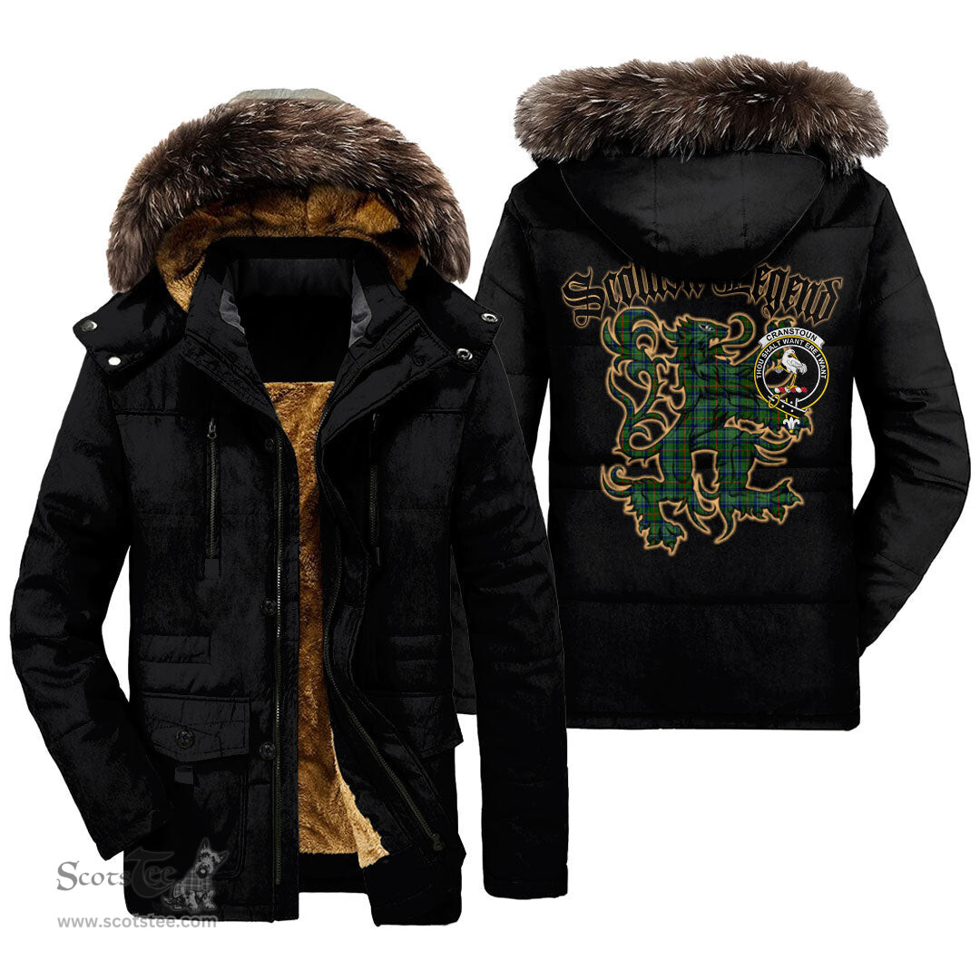 ScotsTee Shop Scottish Cranstoun Clan Crest Scottish Legend Lion Tartan Faux Fur Hooded Parka Jacket