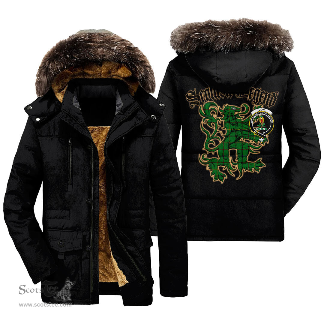 ScotsTee Shop Scottish Don _Tribe of Mar Clan Crest Scottish Legend Lion Tartan Faux Fur Hooded Parka Jacket