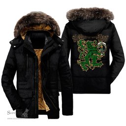 ScotsTee Shop Scottish Don _Tribe of Mar Clan Crest Scottish Legend Lion Tartan Faux Fur Hooded Parka Jacket