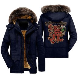 ScotsTee Shop Scottish Grant Weathered Clan Crest Scottish Legend Lion Tartan Faux Fur Hooded Parka Jacket
