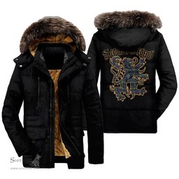 ScotsTee Shop Scottish Campbell Argyll Modern Clan Scottish Legend Lion Tartan Faux Fur Hooded Parka Jacket