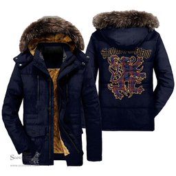ScotsTee Shop Scottish Chisholm Hunting Modern Clan Scottish Legend Lion Tartan Faux Fur Hooded Parka Jacket