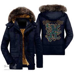 ScotsTee Shop Scottish Carmichael Ancient Clan Scottish Legend Lion Tartan Faux Fur Hooded Parka Jacket
