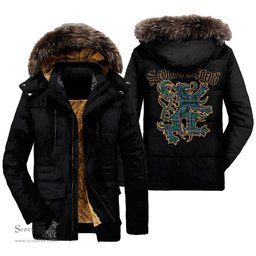 ScotsTee Shop Scottish Carmichael Ancient Clan Scottish Legend Lion Tartan Faux Fur Hooded Parka Jacket