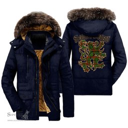 ScotsTee Shop Scottish Fulton Clan Scottish Legend Lion Tartan Faux Fur Hooded Parka Jacket
