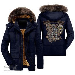 ScotsTee Shop Scottish Douglas Grey Modern Clan Crest Scottish Legend Lion Tartan Faux Fur Hooded Parka Jacket