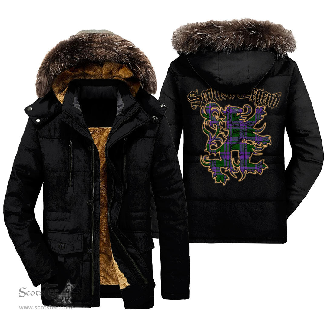 ScotsTee Shop Scottish Elphinstone Clan Scottish Legend Lion Tartan Faux Fur Hooded Parka Jacket