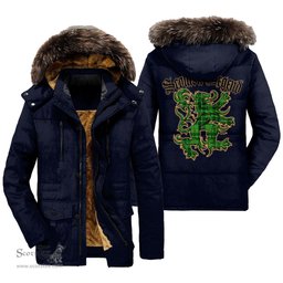 ScotsTee Shop Scottish Galloway District Clan Scottish Legend Lion Tartan Faux Fur Hooded Parka Jacket