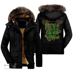 ScotsTee Shop Scottish Galloway District Clan Scottish Legend Lion Tartan Faux Fur Hooded Parka Jacket