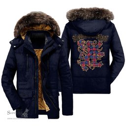 ScotsTee Shop Scottish Graham of Menteith Red Clan Scottish Legend Lion Tartan Faux Fur Hooded Parka Jacket