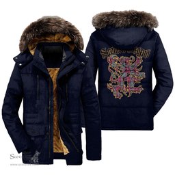 ScotsTee Shop Scottish Crawford Ancient Clan Scottish Legend Lion Tartan Faux Fur Hooded Parka Jacket