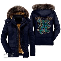ScotsTee Shop Scottish Flower Of Scotland Clan Scottish Legend Lion Tartan Faux Fur Hooded Parka Jacket