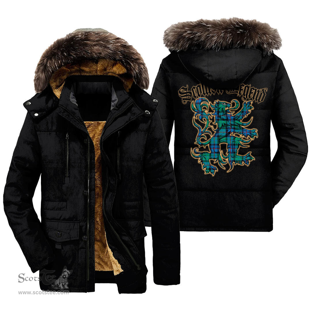 ScotsTee Shop Scottish Flower Of Scotland Clan Scottish Legend Lion Tartan Faux Fur Hooded Parka Jacket