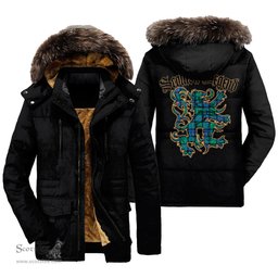ScotsTee Shop Scottish Flower Of Scotland Clan Scottish Legend Lion Tartan Faux Fur Hooded Parka Jacket