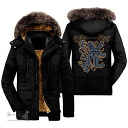 ScotsTee Shop Scottish Earl of St Andrews Clan Scottish Legend Lion Tartan Faux Fur Hooded Parka Jacket