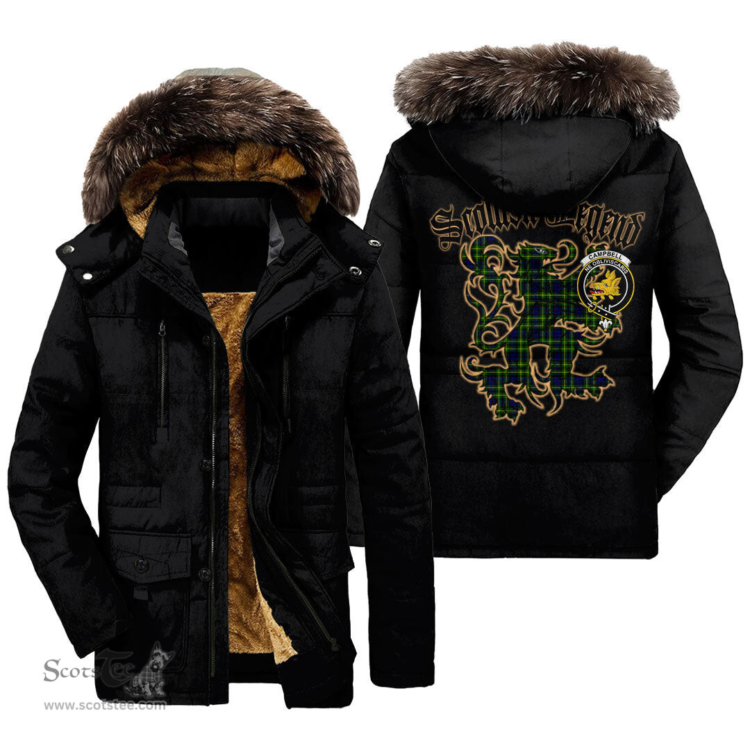 ScotsTee Shop Scottish Campbell of Breadalbane Modern Clan Crest Scottish Legend Lion Tartan Faux Fur Hooded Parka Jacket