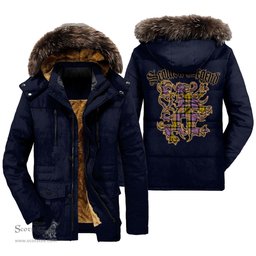 ScotsTee Shop Scottish Culloden Ancient Clan Scottish Legend Lion Tartan Faux Fur Hooded Parka Jacket
