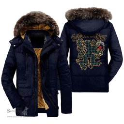ScotsTee Shop Scottish Farquharson Ancient Clan Crest Scottish Legend Lion Tartan Faux Fur Hooded Parka Jacket