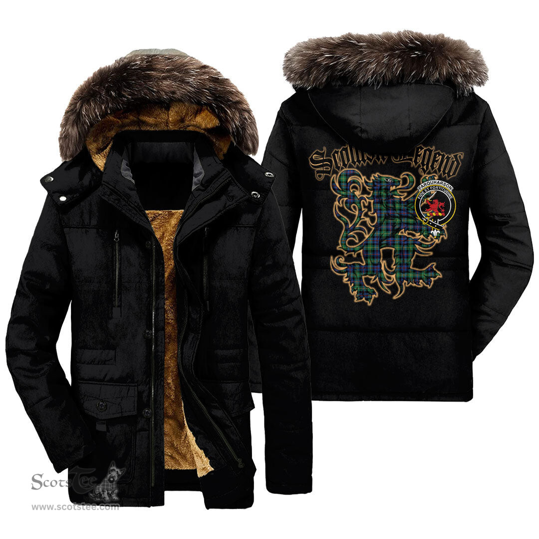 ScotsTee Shop Scottish Farquharson Ancient Clan Crest Scottish Legend Lion Tartan Faux Fur Hooded Parka Jacket