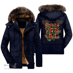 ScotsTee Shop Scottish Gibbs Clan Scottish Legend Lion Tartan Faux Fur Hooded Parka Jacket