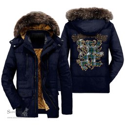 ScotsTee Shop Scottish Campbell Dress Clan Scottish Legend Lion Tartan Faux Fur Hooded Parka Jacket