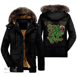 ScotsTee Shop Scottish Currie Clan Crest Scottish Legend Lion Tartan Faux Fur Hooded Parka Jacket
