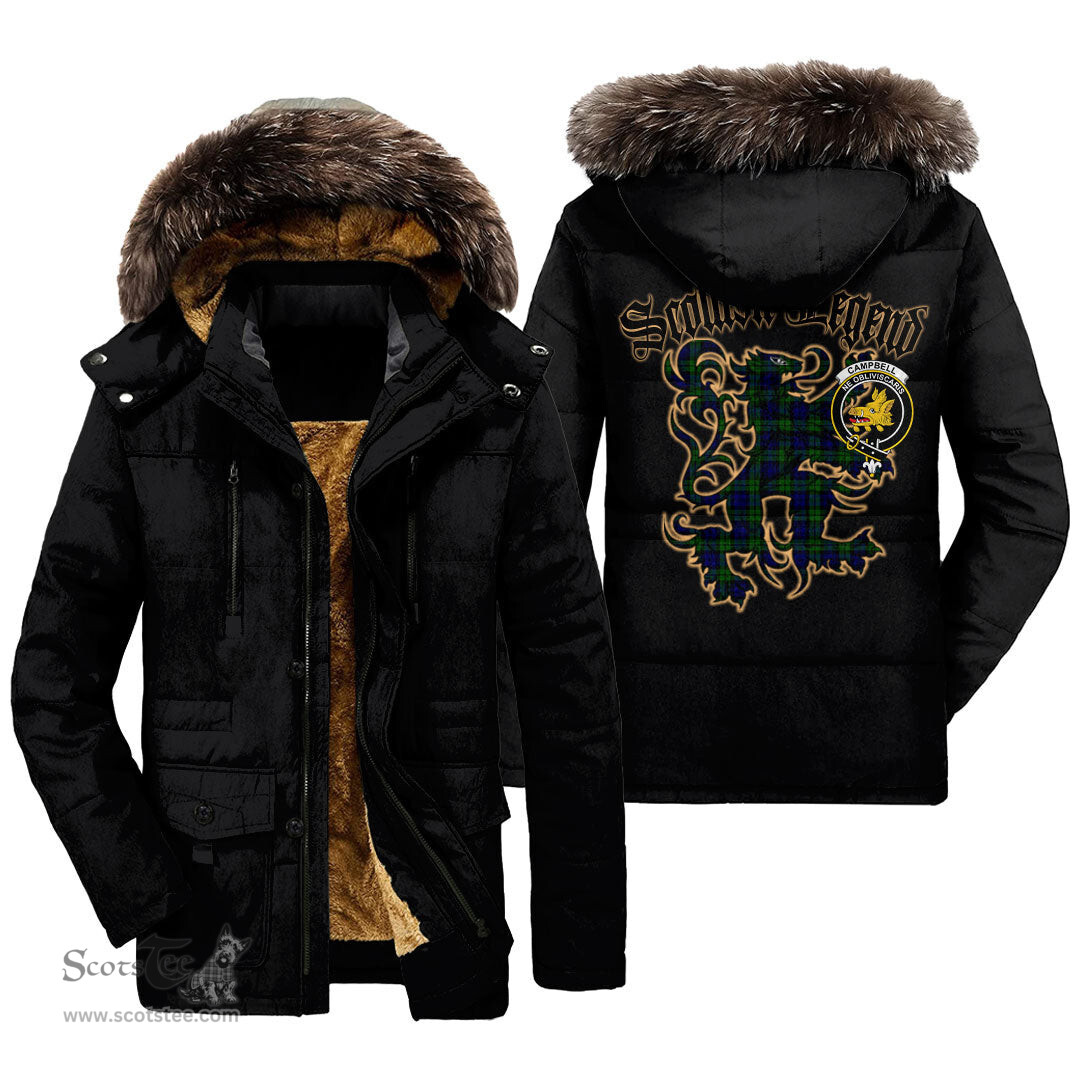 ScotsTee Shop Scottish Campbell Modern Clan Crest Scottish Legend Lion Tartan Faux Fur Hooded Parka Jacket