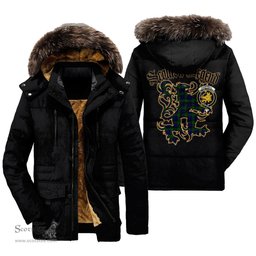 ScotsTee Shop Scottish Campbell Modern Clan Crest Scottish Legend Lion Tartan Faux Fur Hooded Parka Jacket