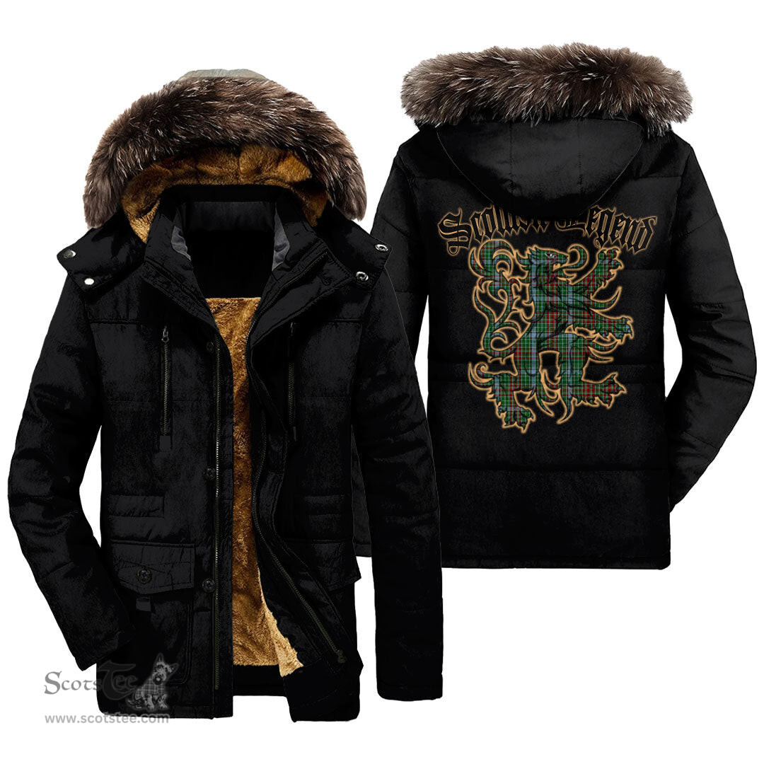 ScotsTee Shop Scottish Gayre Clan Scottish Legend Lion Tartan Faux Fur Hooded Parka Jacket