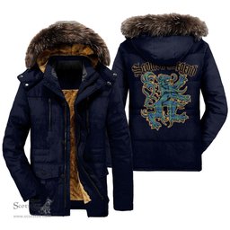 ScotsTee Shop Scottish MacIntyre Hunting Ancient Clan Scottish Legend Lion Tartan Faux Fur Hooded Parka Jacket