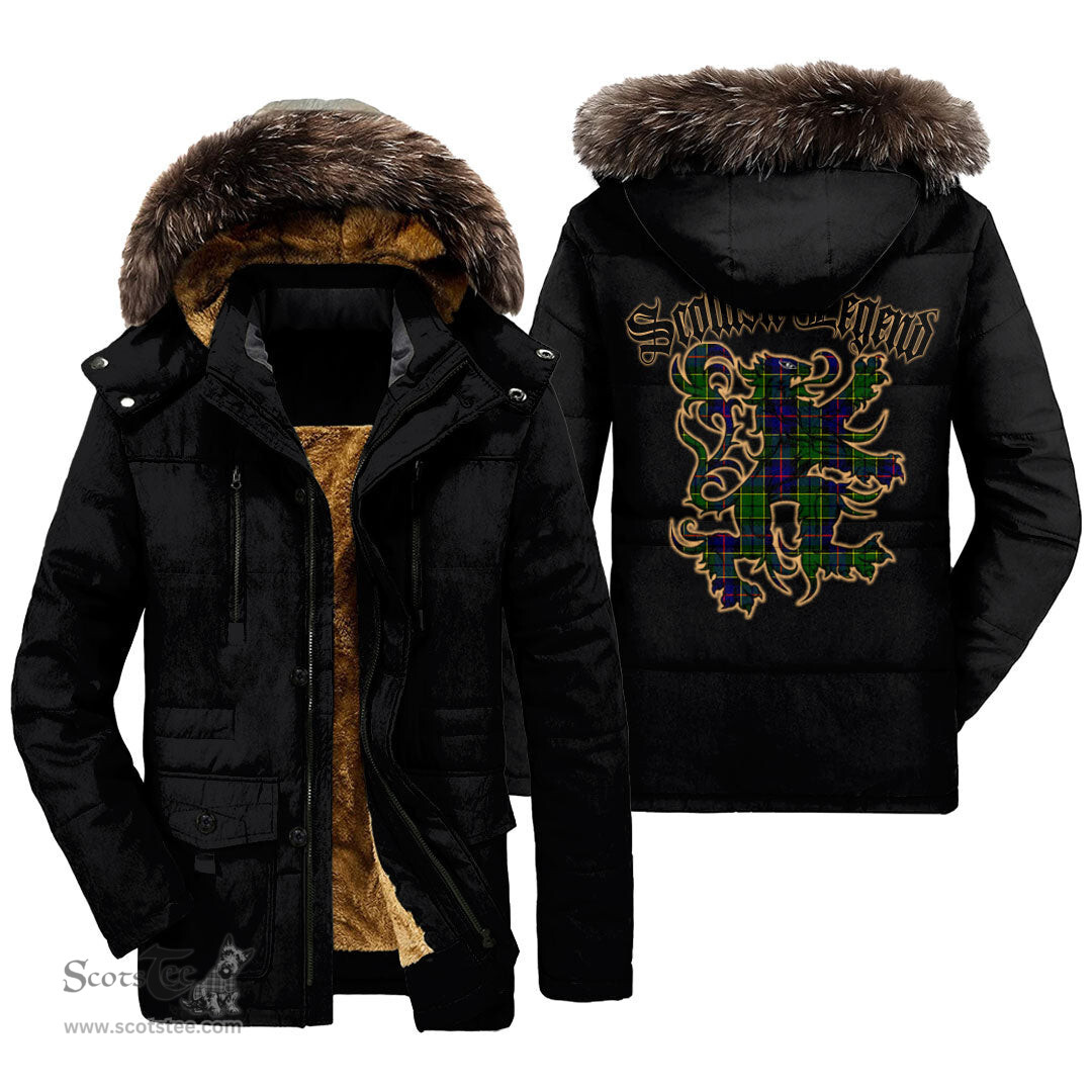 ScotsTee Shop Scottish Forsyth Modern Clan Scottish Legend Lion Tartan Faux Fur Hooded Parka Jacket