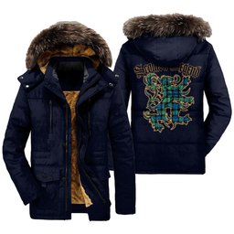 ScotsTee Shop Scottish Gunn Ancient Clan Scottish Legend Lion Tartan Faux Fur Hooded Parka Jacket