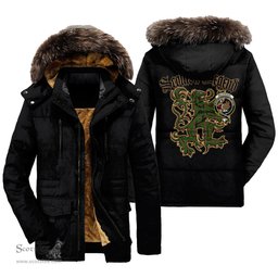 ScotsTee Shop Scottish MacKinnon Hunting Modern Clan Crest Scottish Legend Lion Tartan Faux Fur Hooded Parka Jacket
