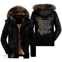 ScotsTee Shop Scottish MacFarlane Hunting Ancient Clan Scottish Legend Lion Tartan Faux Fur Hooded Parka Jacket
