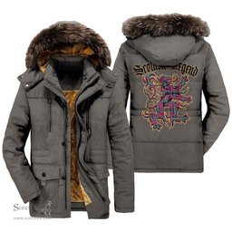 ScotsTee Shop Scottish Lindsay Ancient Clan Scottish Legend Lion Tartan Faux Fur Hooded Parka Jacket