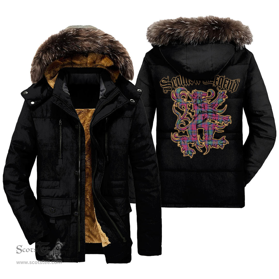 ScotsTee Shop Scottish Lindsay Ancient Clan Scottish Legend Lion Tartan Faux Fur Hooded Parka Jacket