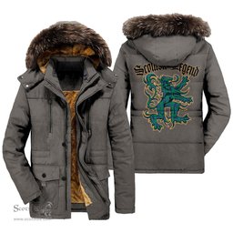 ScotsTee Shop Scottish Irvine Ancient Clan Scottish Legend Lion Tartan Faux Fur Hooded Parka Jacket