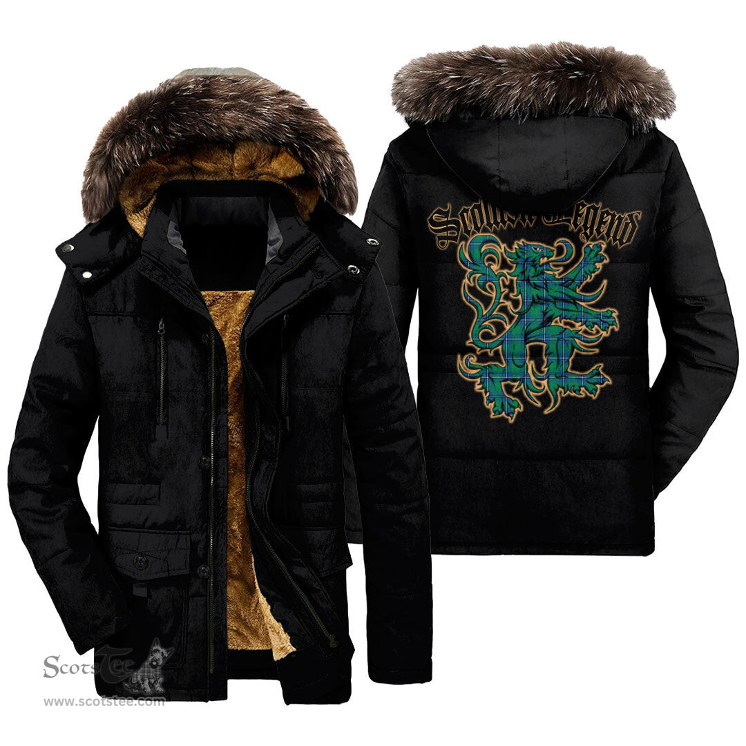ScotsTee Shop Scottish Irvine Ancient Clan Scottish Legend Lion Tartan Faux Fur Hooded Parka Jacket