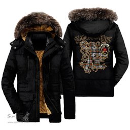 ScotsTee Shop Scottish MacDuff Dress Ancient Clan Crest Scottish Legend Lion Tartan Faux Fur Hooded Parka Jacket