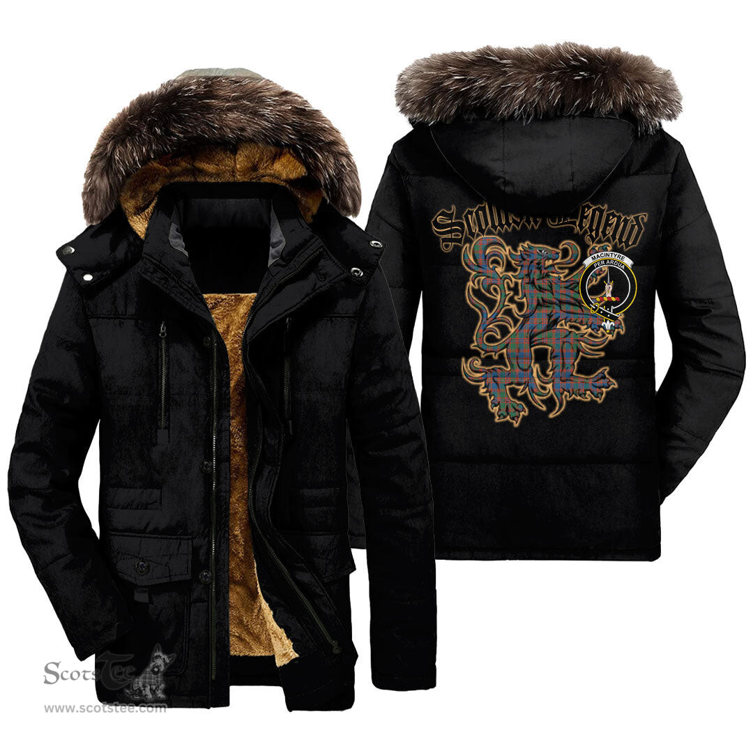 ScotsTee Shop Scottish MacIntyre Ancient Clan Crest Scottish Legend Lion Tartan Faux Fur Hooded Parka Jacket