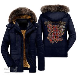 ScotsTee Shop Scottish MacFarlane Modern Clan Crest Scottish Legend Lion Tartan Faux Fur Hooded Parka Jacket
